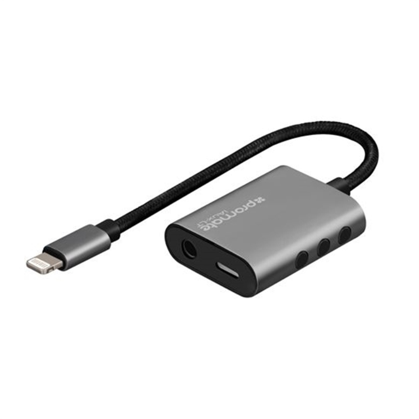 Promate Lightning to AUX Adaptor with Charging Support (Grey)