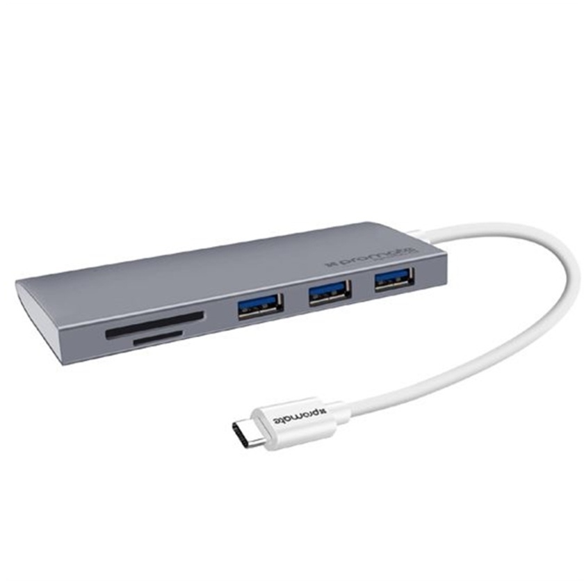 Promate USB Type-C Hub with 5Gbps Transfer Speed (Grey)