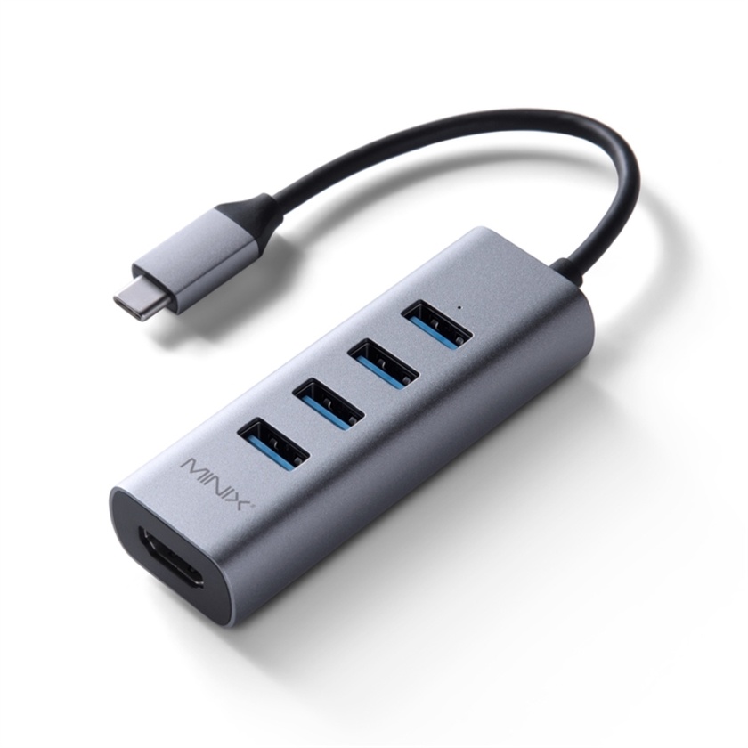 MiniX NEO C-UH USB-C to 4-Port USB 3.0 & 4K HDMI Adapter (Space Gray)