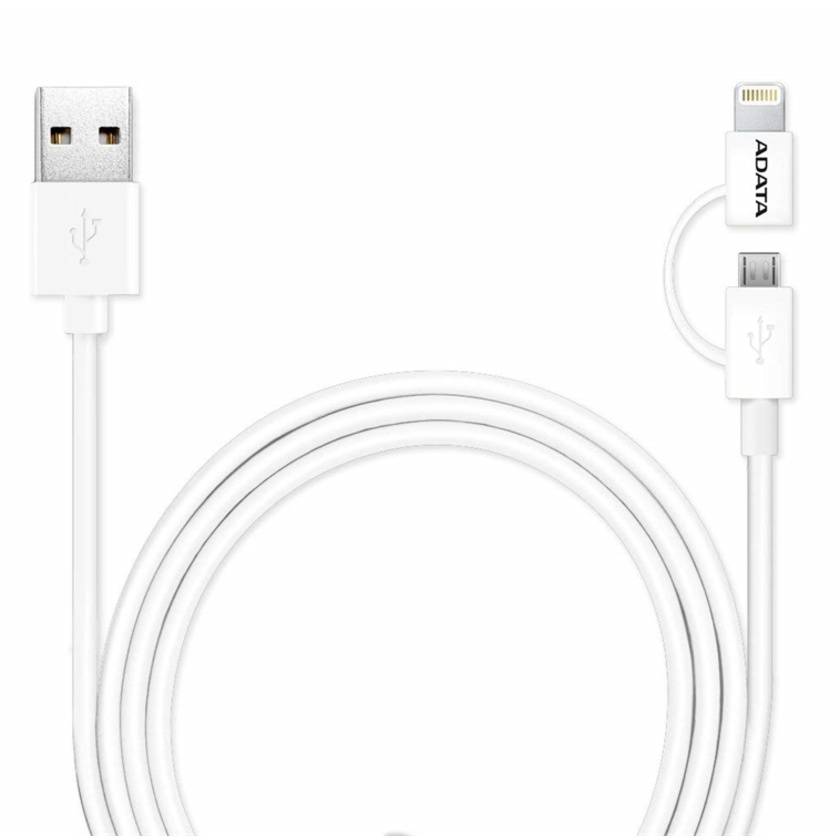 ADATA 2-in-1 Lightning/Micro USB Cable (White, 1 m)