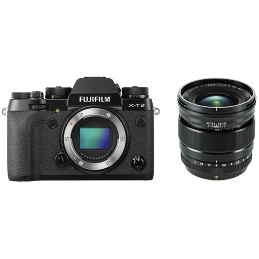 Fujifilm X-T2 Mirrorless Digital Camera (Black) with XF 16mm f/1.4 R WR Lens (Black)