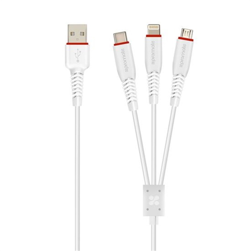 Promate FlexLink Trio Cable (White)