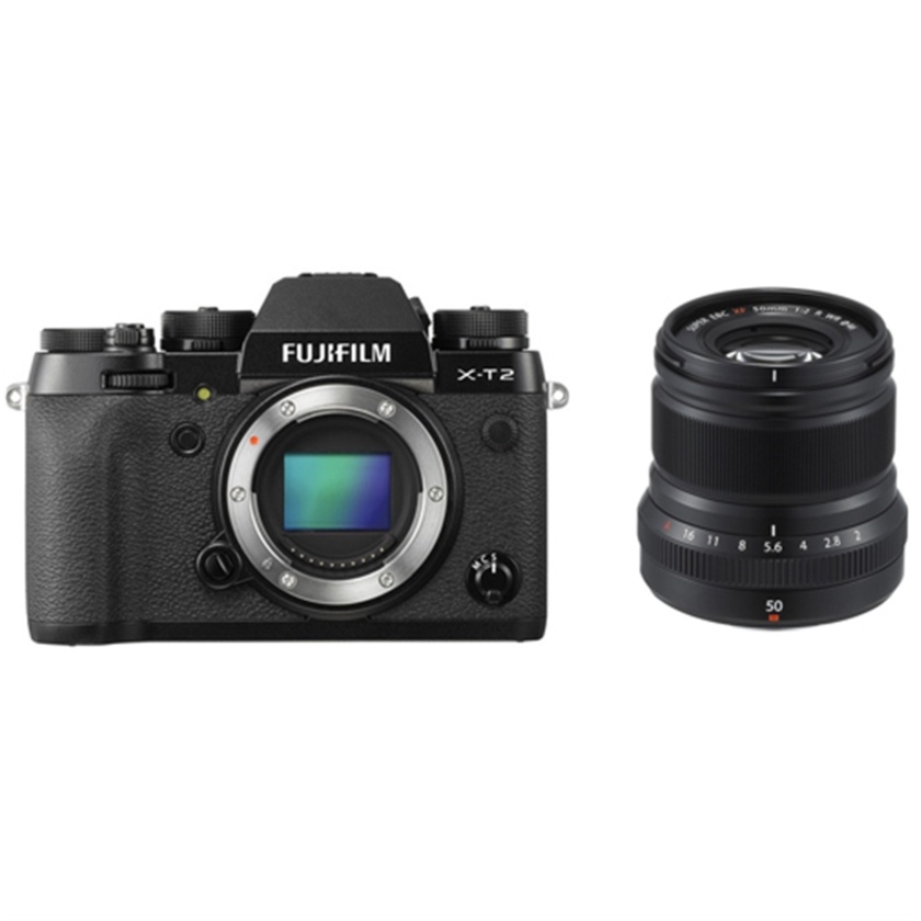 Fujifilm X-T2 Mirrorless Digital Camera (Black) with XF 50mm f/2 R WR Lens (Black)