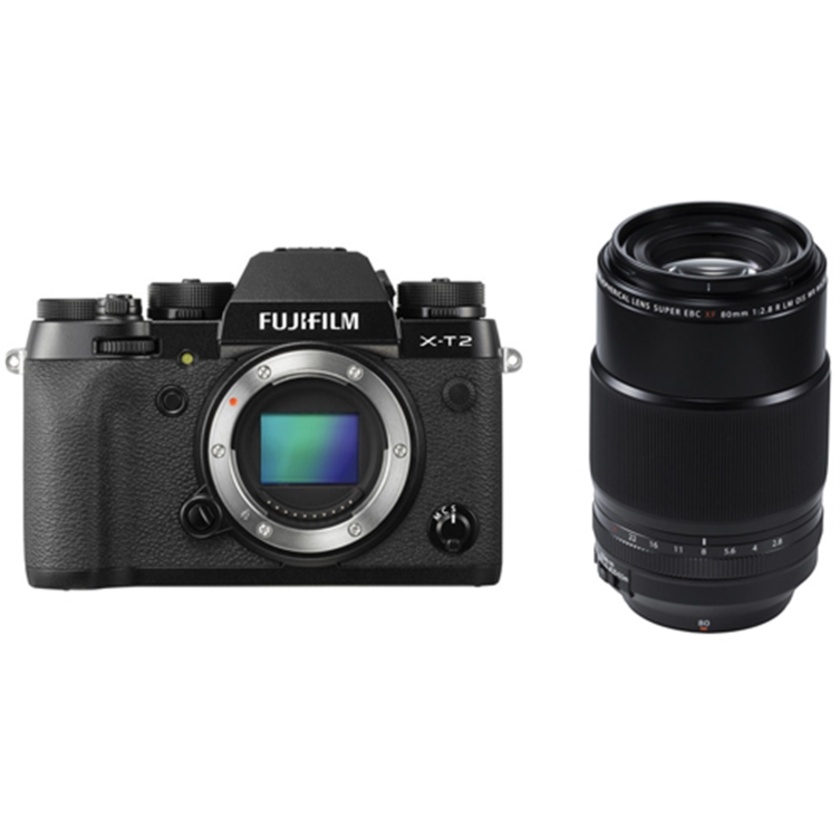 Fujifilm X-T2 Mirrorless Digital Camera (Black) with XF 80mm f/2.8 R LM OIS WR Macro Lens