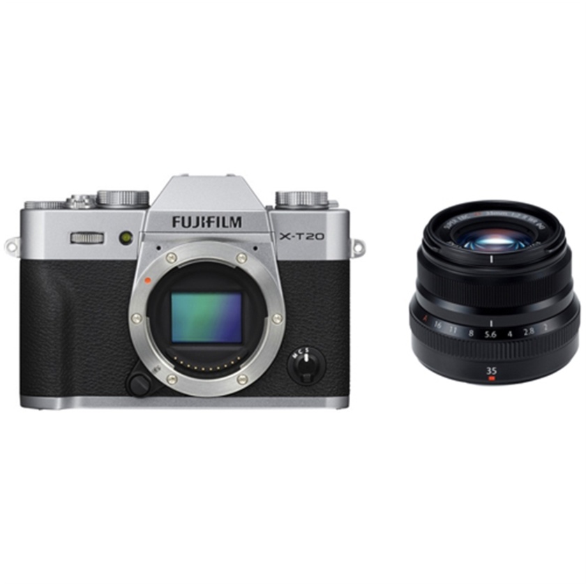 Fujifilm X-T20 Mirrorless Digital Camera (Silver) with XF 35mm f/2 R WR Lens (Black)