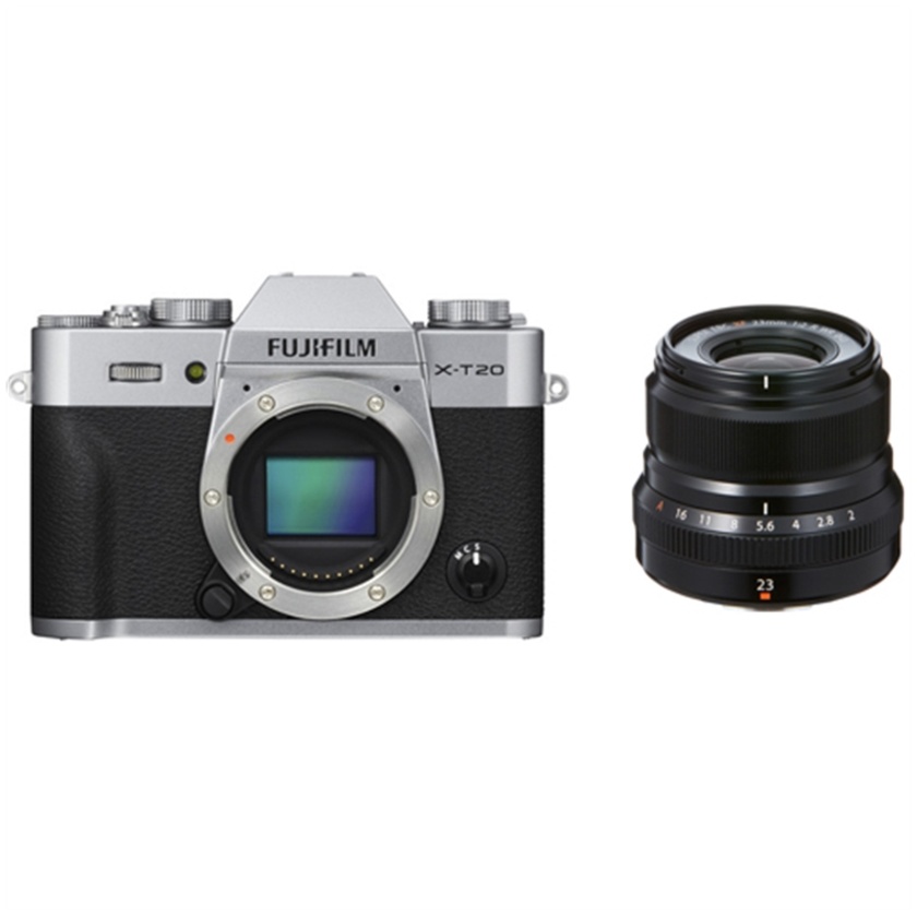 Fujifilm X-T20 Mirrorless Digital Camera (Silver) with XF 23mm f/2 R WR Lens (Black)
