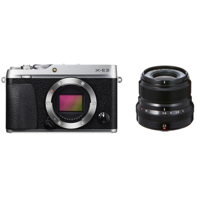 Fujifilm X-E3 Mirrorless Digital Camera (Silver) with XF 23mm f/2 R WR Lens (Black)