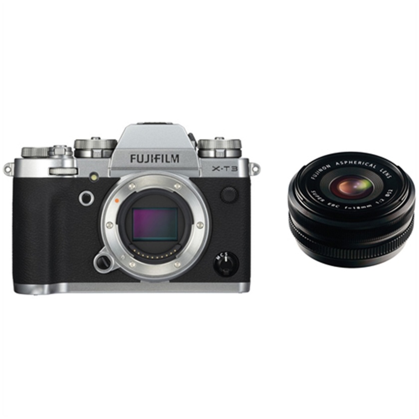Fujifilm X-T3 Mirrorless Digital Camera (Silver) with XF 18mm f/2.0 R Lens
