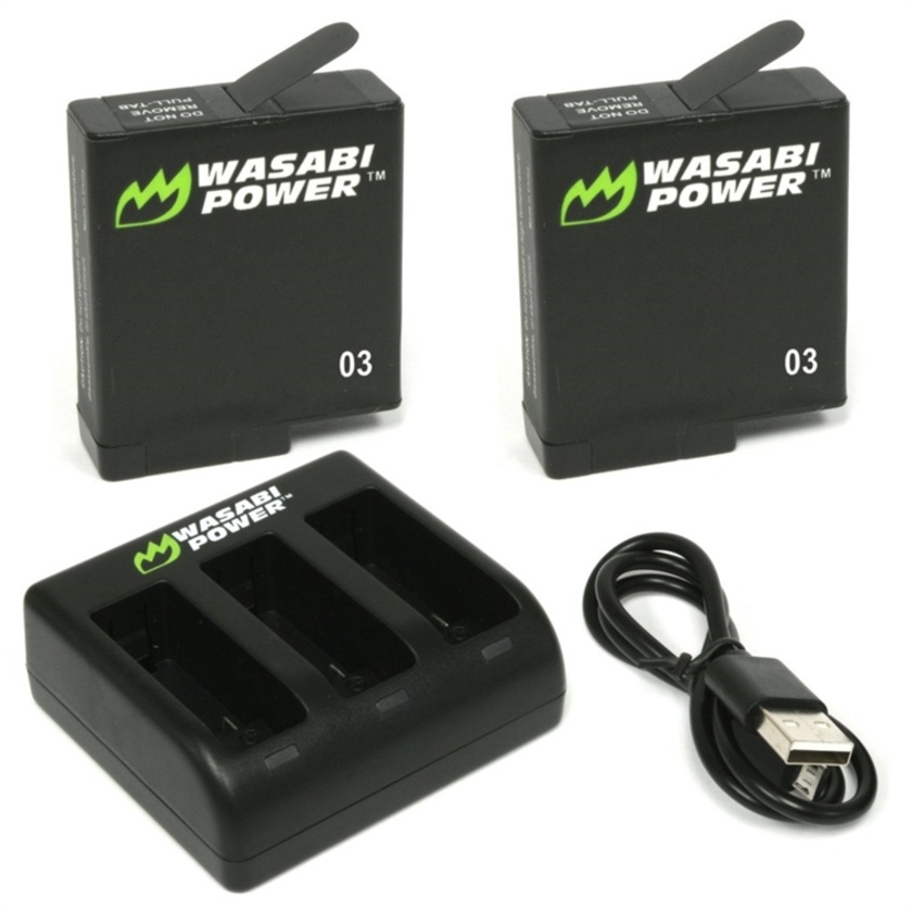 Wasabi Power Battery (2-Pack) and Triple Charger for GoPro HERO5 & HERO6