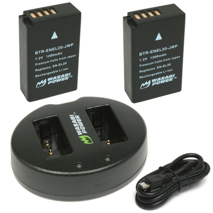 Wasabi Power Battery (2-Pack) and Dual USB Charger for Nikon EN-EL20, EN-EL20A