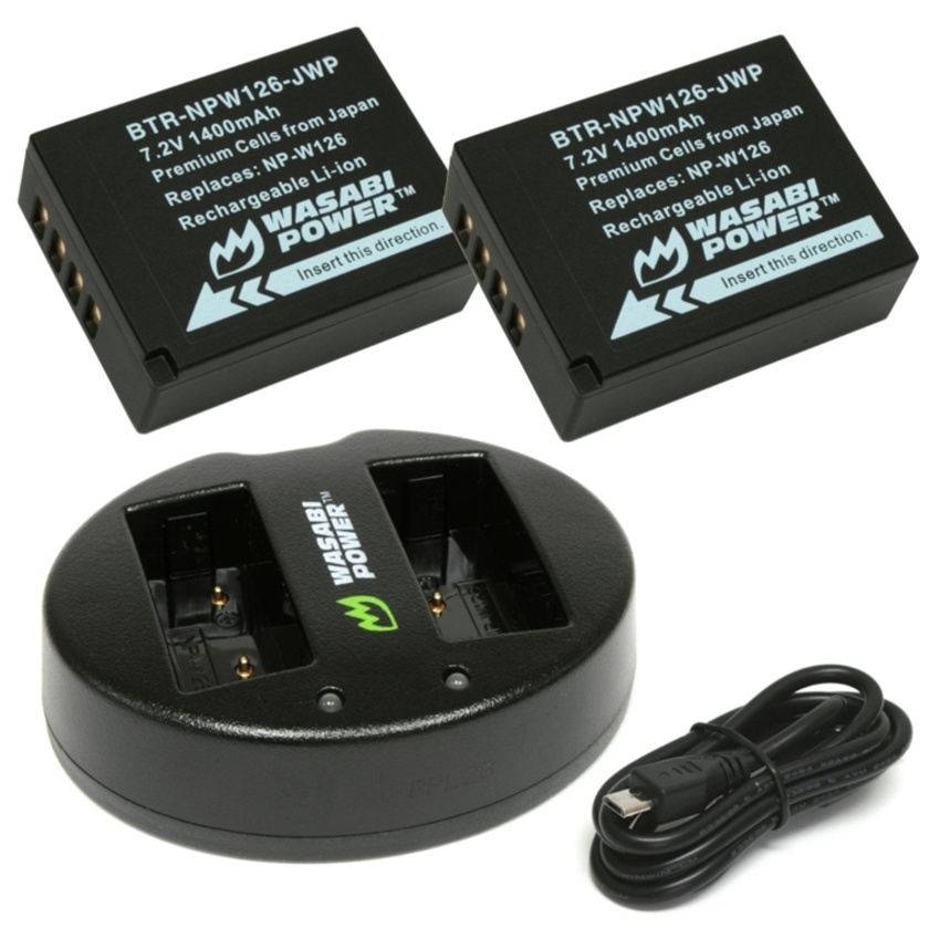 Wasabi Power Battery (2-Pack) and Dual USB Charger for Fujifilm NP-W126, NP-W126S