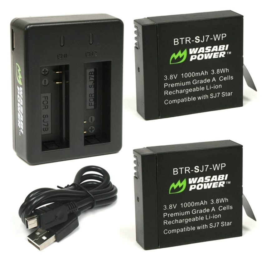 Wasabi Power Battery (2-Pack) and Dual USB Charger for SJCAM SJ7, SJ7 Star