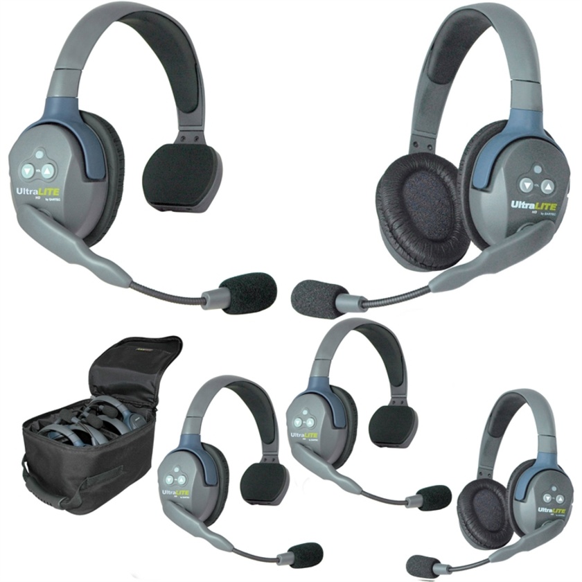 Eartec Ultralite 5 Person System with 3 Single and 2 Double Headsets