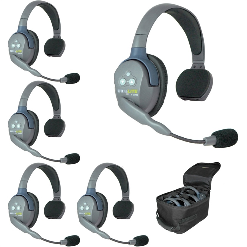 Eartec UL5S 5-Person Wireless Intercom with 5 UltraLITE Single-Ear Headsets (1x Master, 4x Remote) System