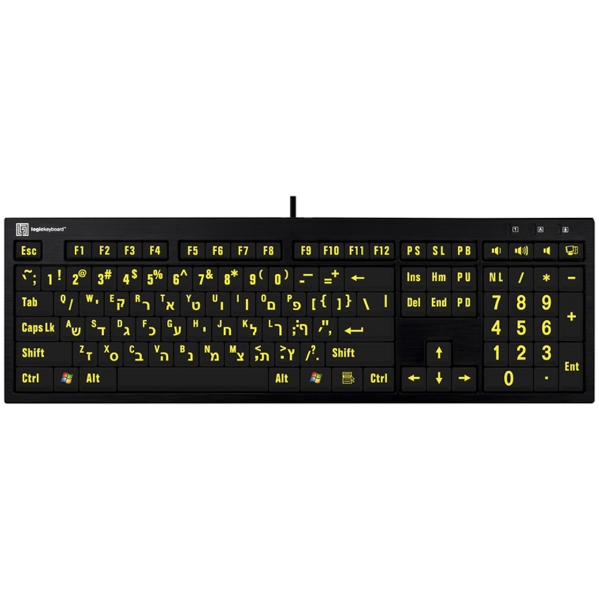 LogicKeyboard XL Print NERO PC Slimline Large Print Keyboard (US/Hebrew, Yellow On Black)