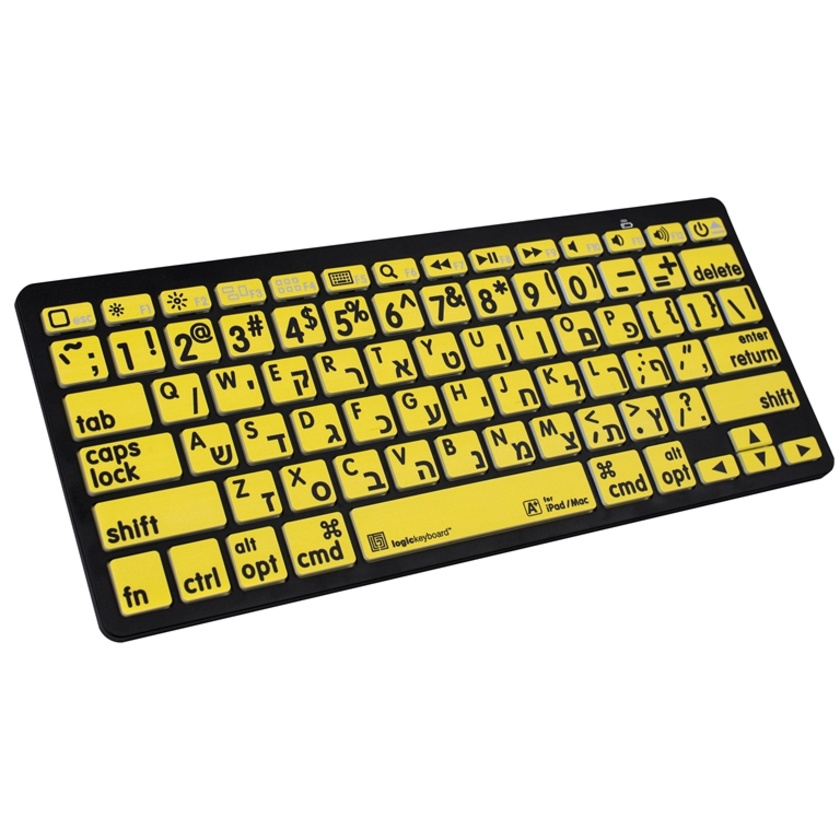 LogicKeyboard XL Print Bluetooth 3.0 Mini Keyboard (US/Hebrew, Black on Yellow)