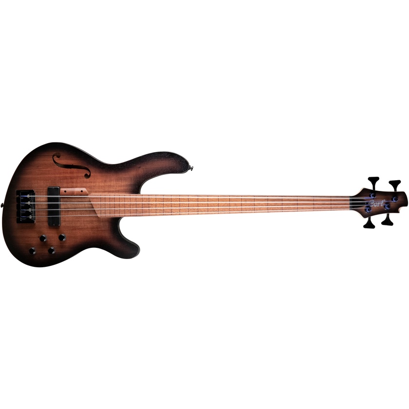 Cort B4FL MHPZ Lined Fretless Bass with Guitar Bag (Black Burst)