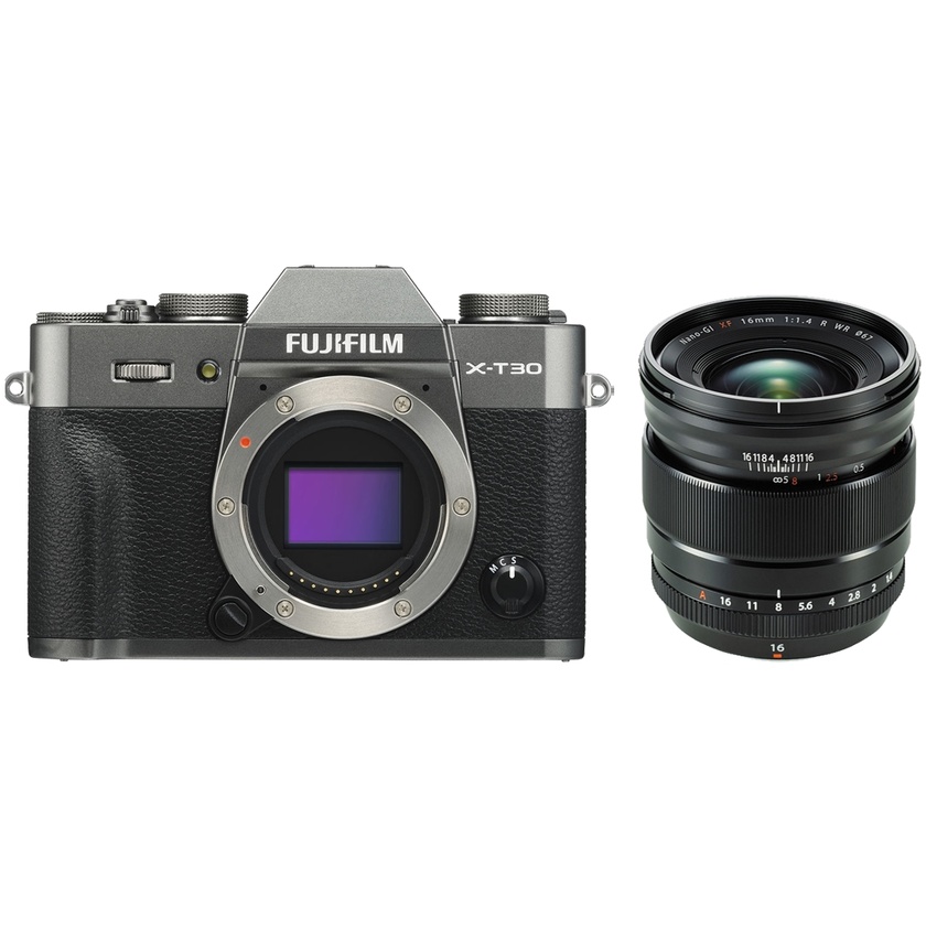 Fujifilm X-T30 Mirrorless Digital Camera (Charcoal) with XF 16mm f/1.4 R Lens (Black)
