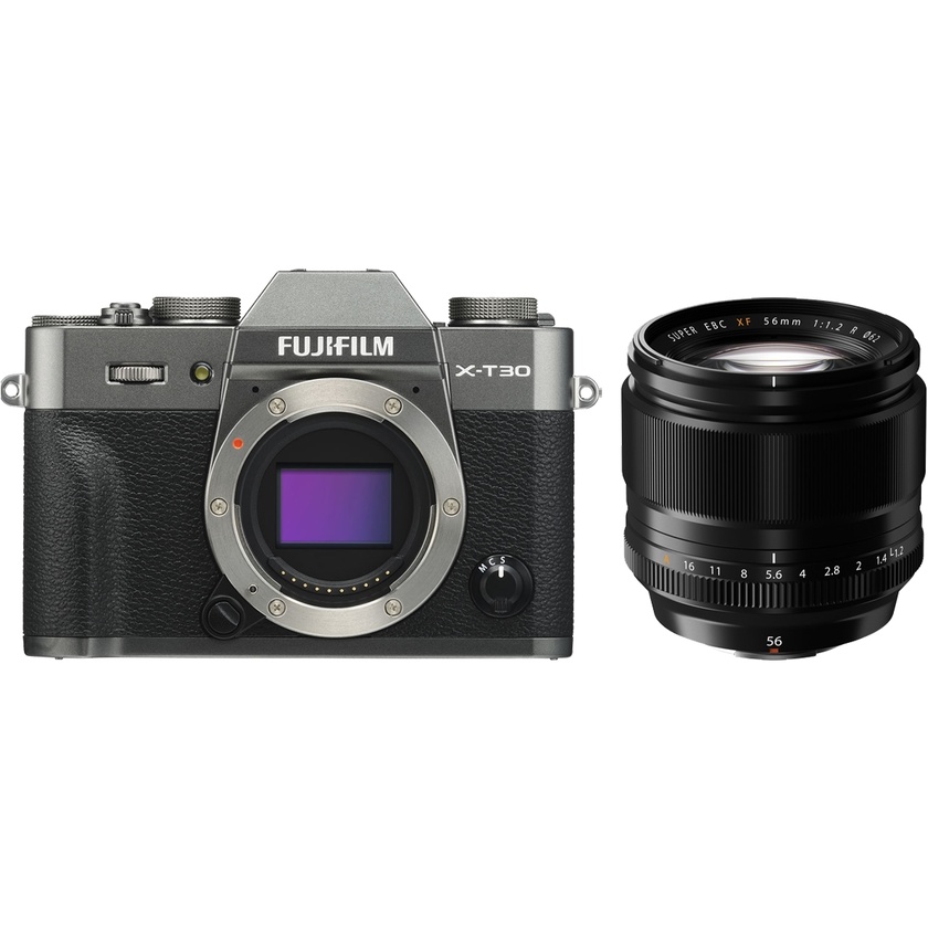 Fujifilm X-T30 Mirrorless Digital Camera (Charcoal) with XF 56mm f/1.2 R Lens (Black)