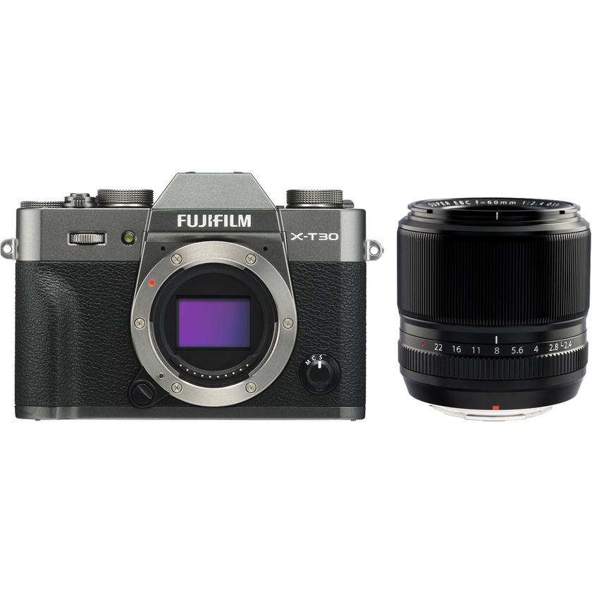 Fujifilm X-T30 Mirrorless Digital Camera (Charcoal) with XF 60mm f/2.4 Macro Lens (Black)