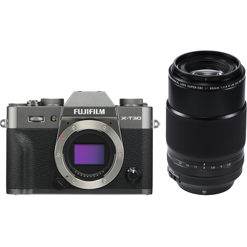 Fujifilm X-T30 Mirrorless Digital Camera (Charcoal) with XF 80mm f/2.8 R Macro Lens (Black)