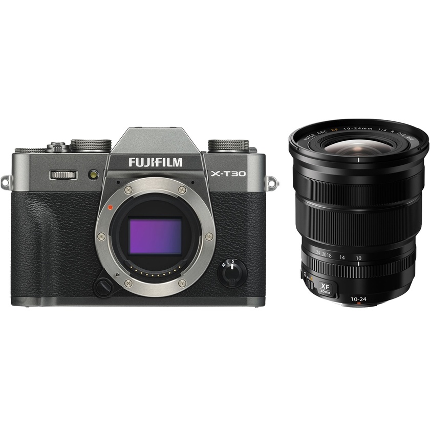 Fujifilm X-T30 Mirrorless Digital Camera (Charcoal) with XF 10-24mm f/4 R Lens (Black)
