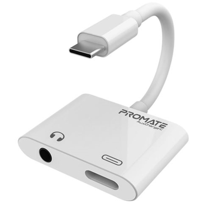 Promate USB-C to 3.5mm Audio Adapter with Power Delivery (White)