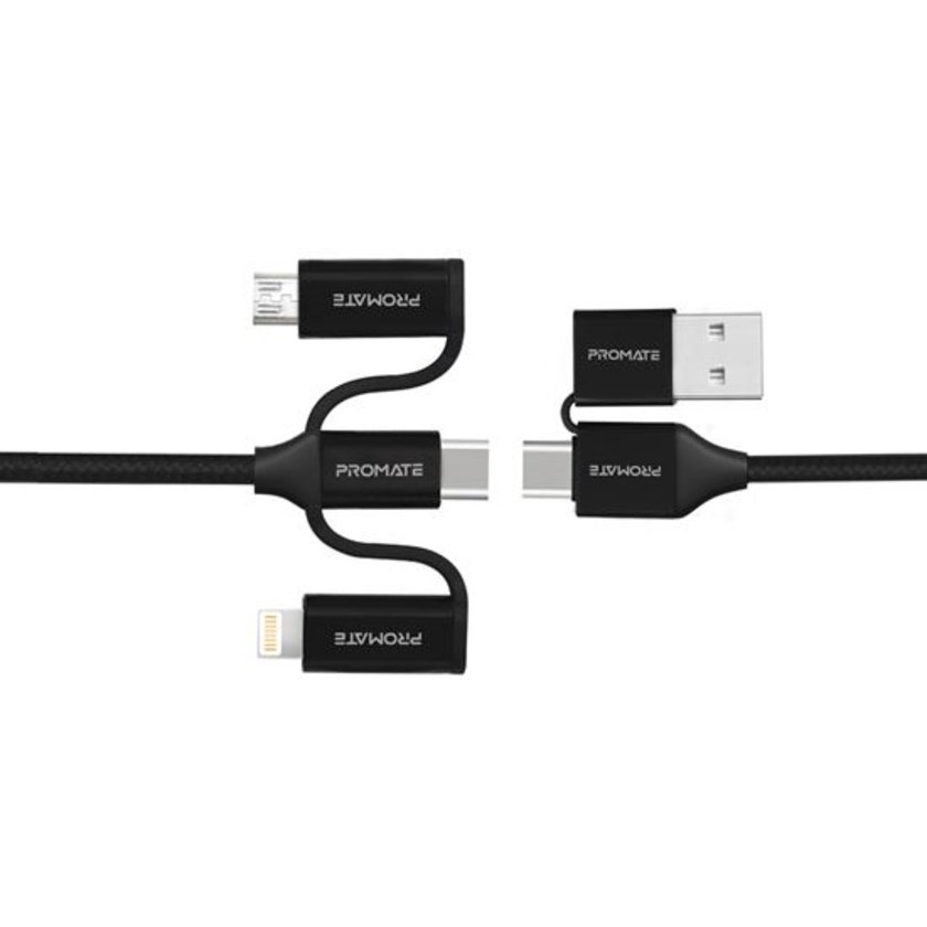 Promate PentaPower Hybrid Multi-Connector Cable for Charging and Data Transfer (Black, 1.2m)