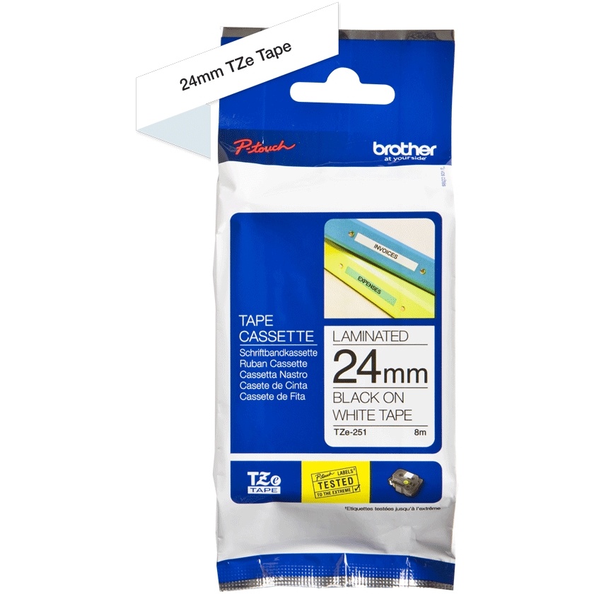 Brother TZe-251 24mm x 8m Black on White Tape