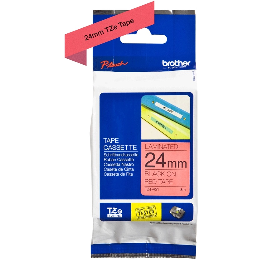 Brother TZe-451 24mm x 8m Black on Red Tape