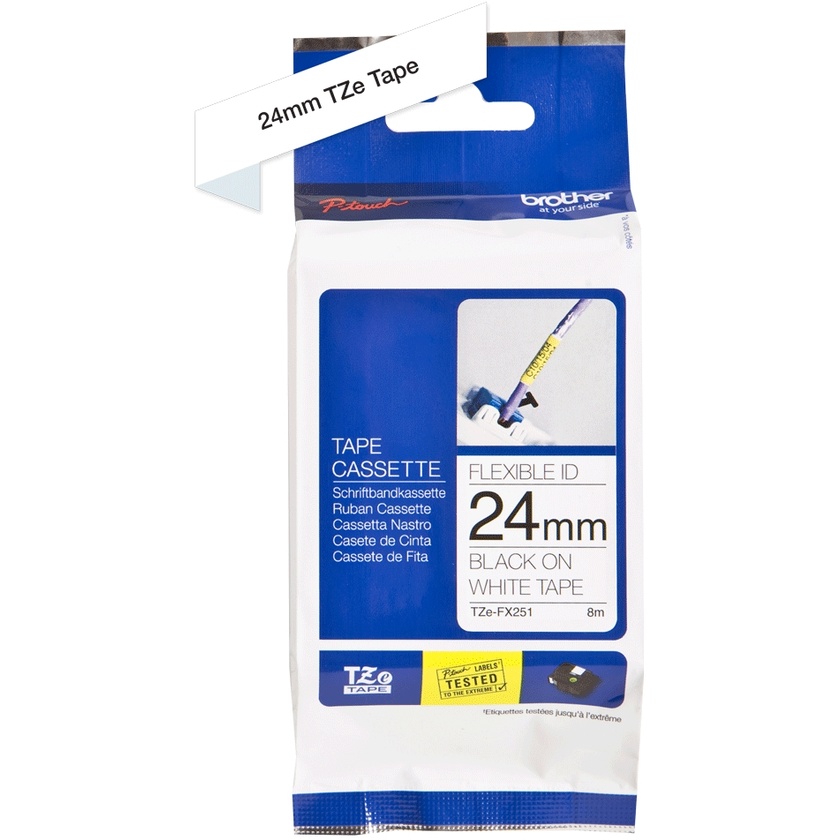 Brother TZe-FX251 24mm x 8m Black on White Flexi ID Tape