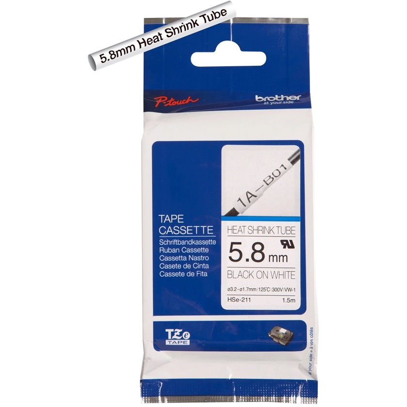 Brother HSe211 Black on White Heat Shrink Tubing (0.23" x 4.9')