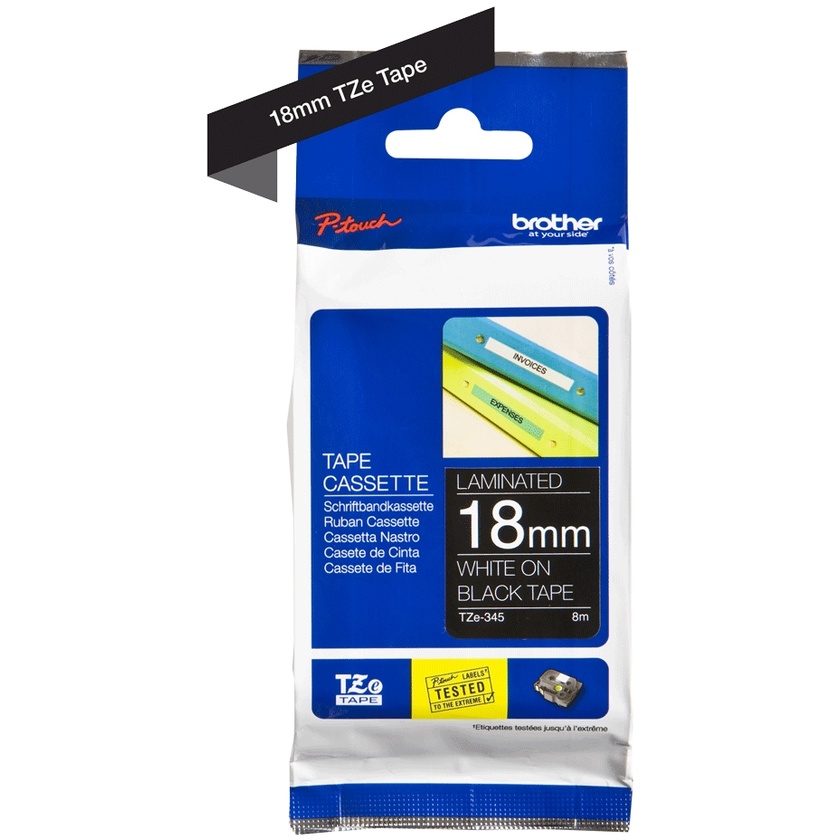 Brother TZe-345 18mm x 8m White on Black Tape