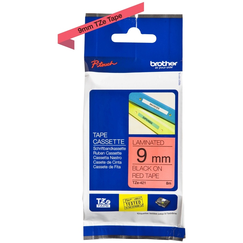 Brother TZe-421 9mm x 8m Black on Red Tape