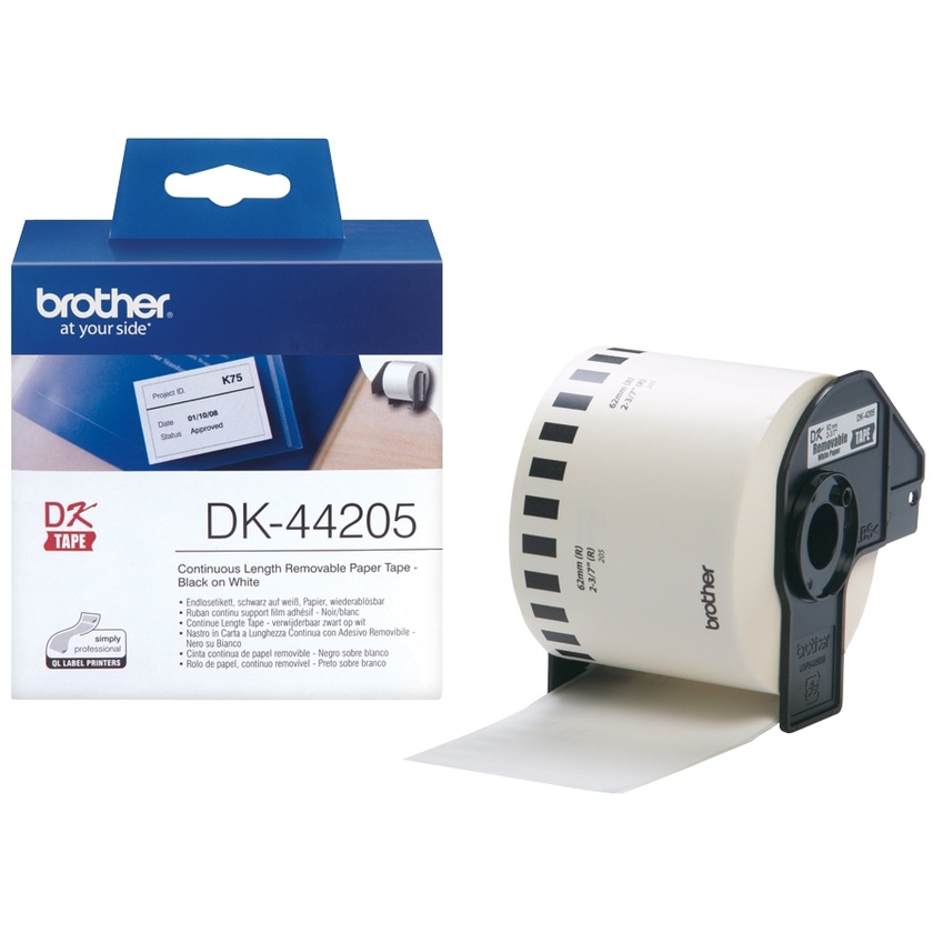 Brother DK44205 Black Print on White Tape (2-3/7" x 100')