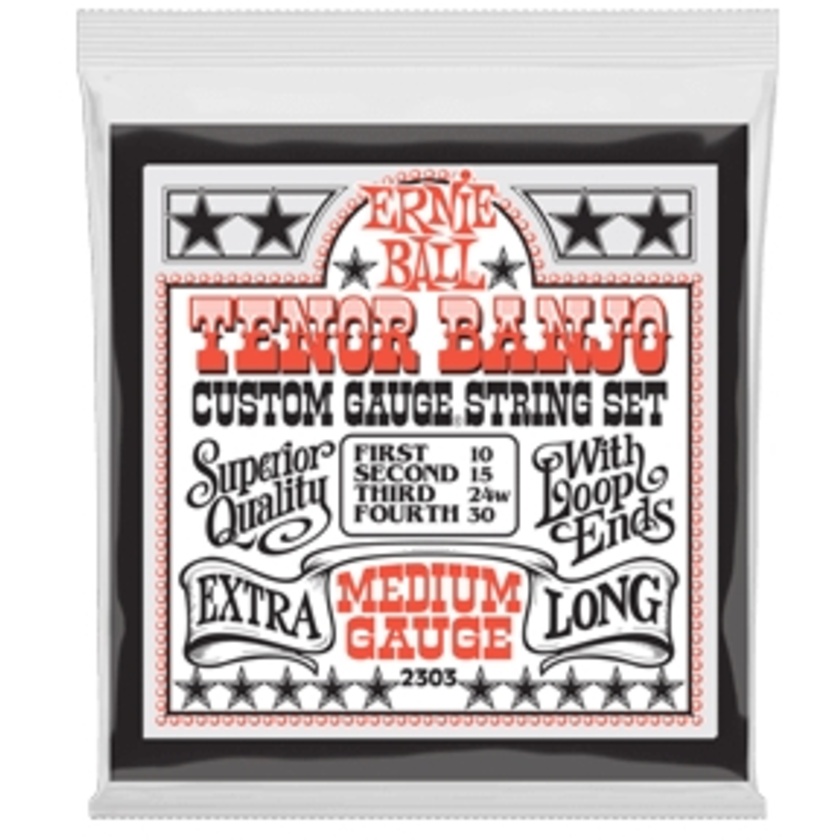 Ernie Ball Medium Loop End Stainless Steel Tenor Banjo Guitar Strings - 10-30 Gauge