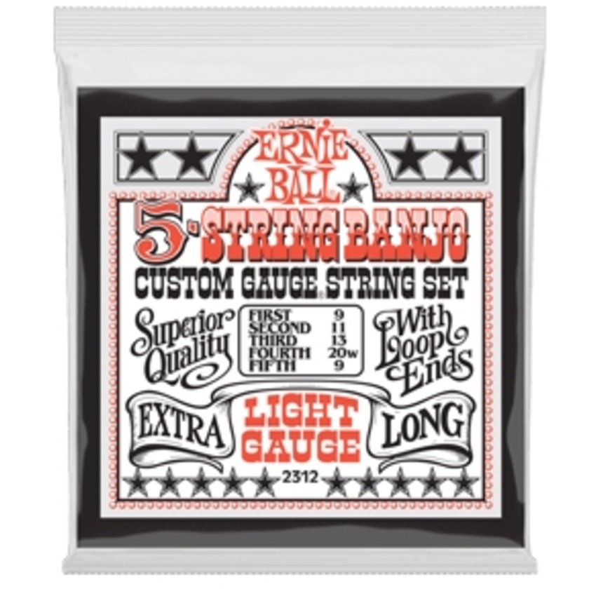 Ernie Ball Light 5-string Loop End Stainless Steel Banjo Guitar Strings - 9-9 Gauge