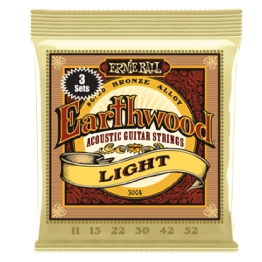 Ernie Ball Earthwood Light 80/20 Bronze Acoustic Guitar Strings 3-pack - 11-52 Gauge