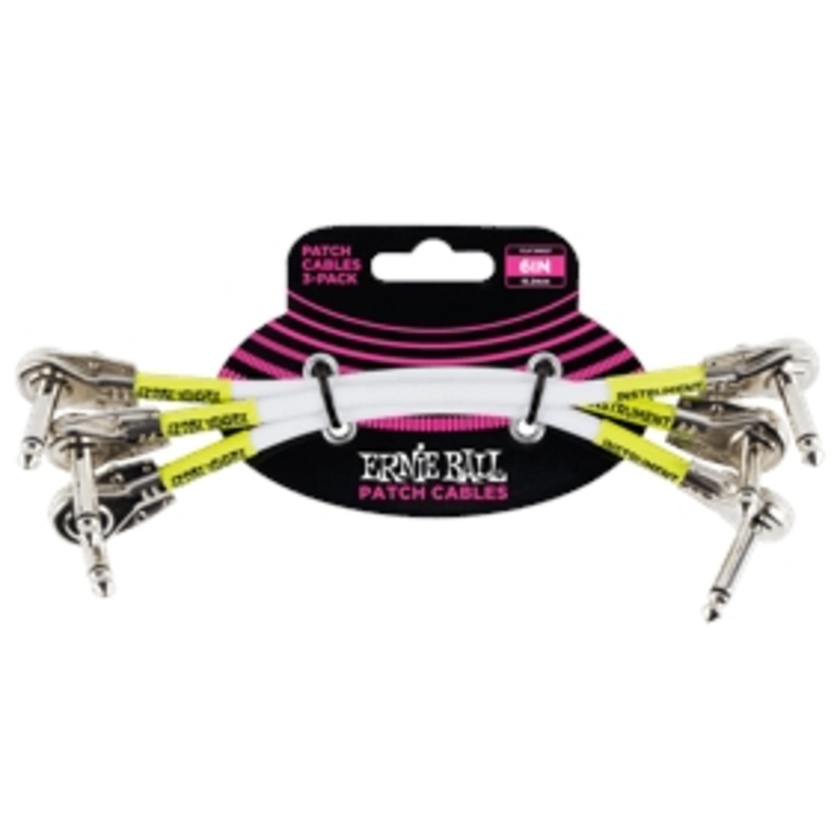 Ernie Ball 6" Flat Angle / Flat Angle Patch Cable 3-pack - White
