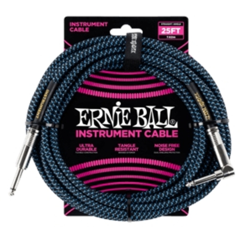 Ernie Ball 25' Braided Straight / Angle Instrument Cable - Black / Blue