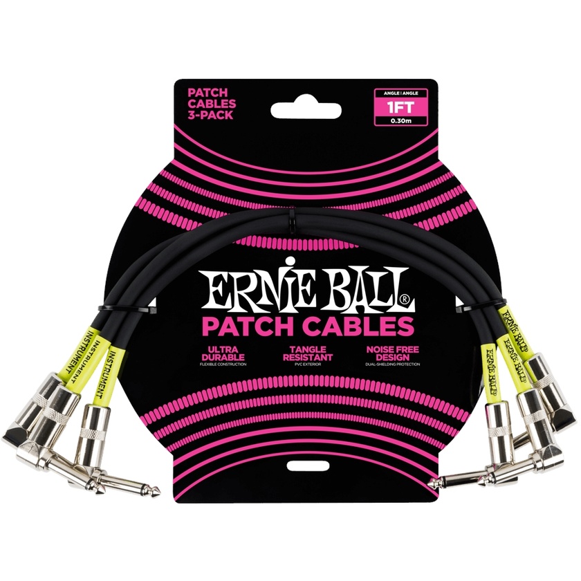Ernie Ball 1' Angle / Angle Patch Cable 3-pack - Black