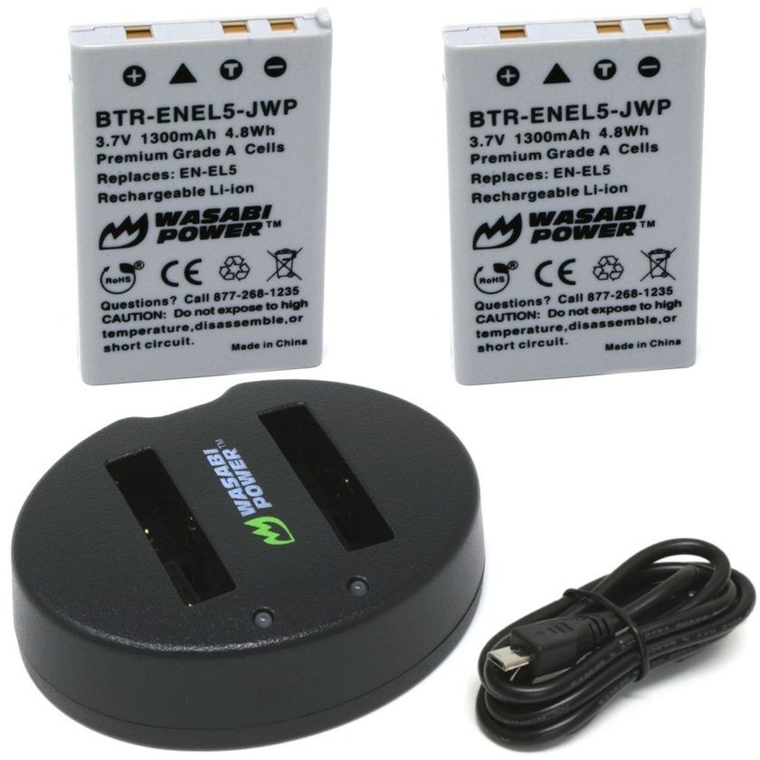 Wasabi Power Battery (2-pack) and Dual USB Charger for Nikon EN-EL5