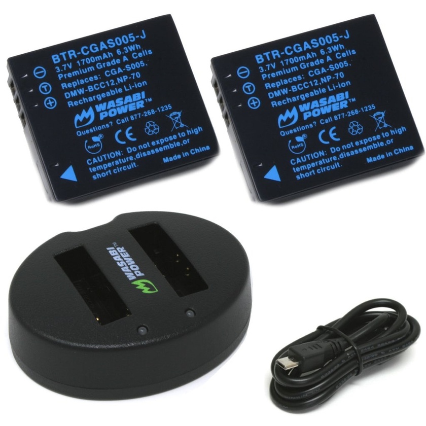 Wasabi Power Battery (2-pack) and Dual USB Charger for Panasonic CGA-S005, DMW-BCC12