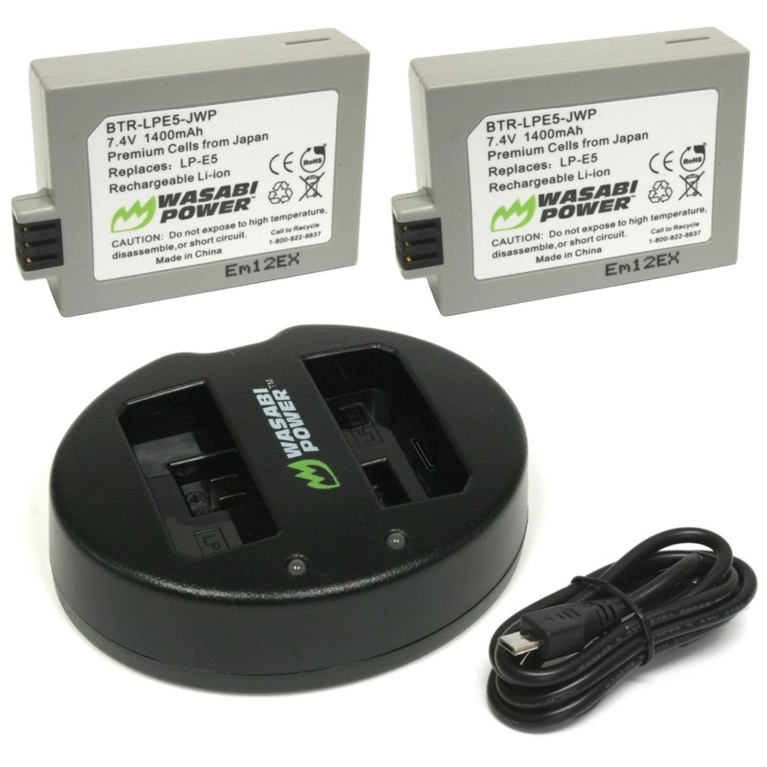 Wasabi Power Battery (2-pack) and Dual Charger for Canon LP-E5