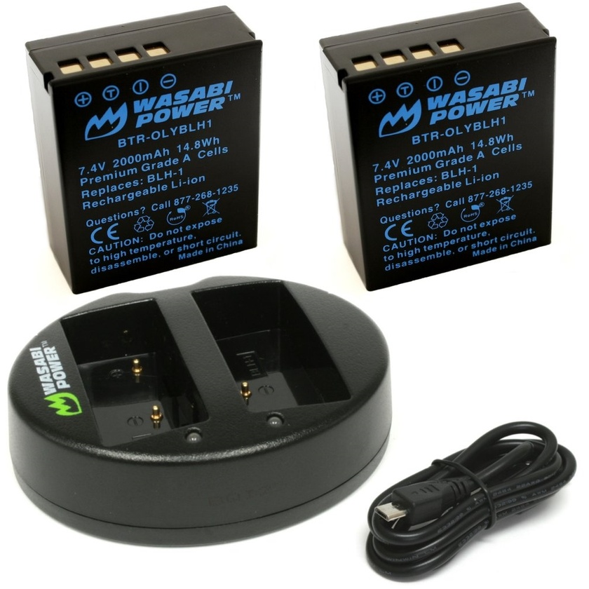 Wasabi Power Battery (2-pack) and Dual Charger for Olympus BLH-1 (fully Decoded)