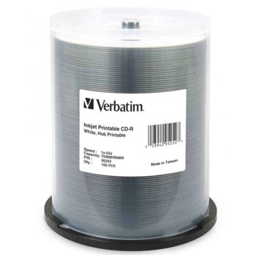 Verbatim CD-R 52x White Printable 100 Pack on Spindle