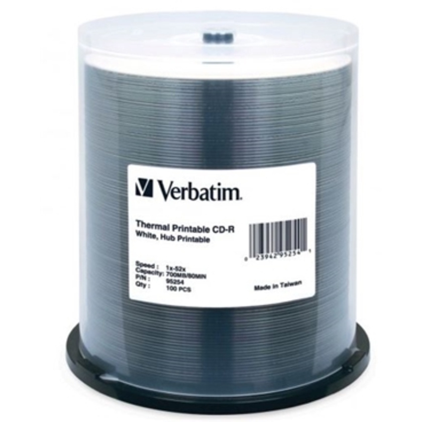 Verbatim CD-R 700MB 52x White Thermal Printable 100 Pack on Spindle