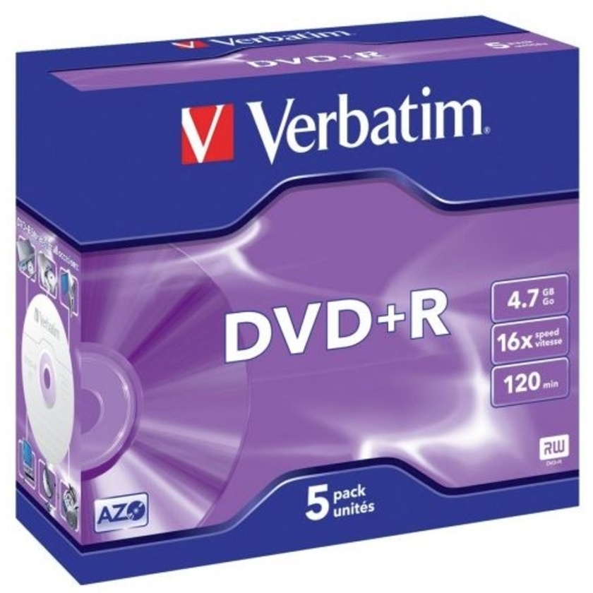 Verbatim DVD+R 4.7GB 16x 5 Pack with Jewel Cases