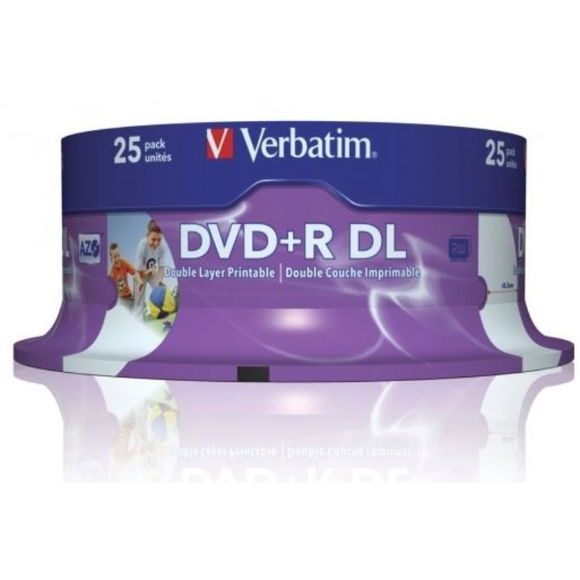 Verbatim DVD+R DL 8.5GB 10x White Wide Printable 25 Pack on Spindle