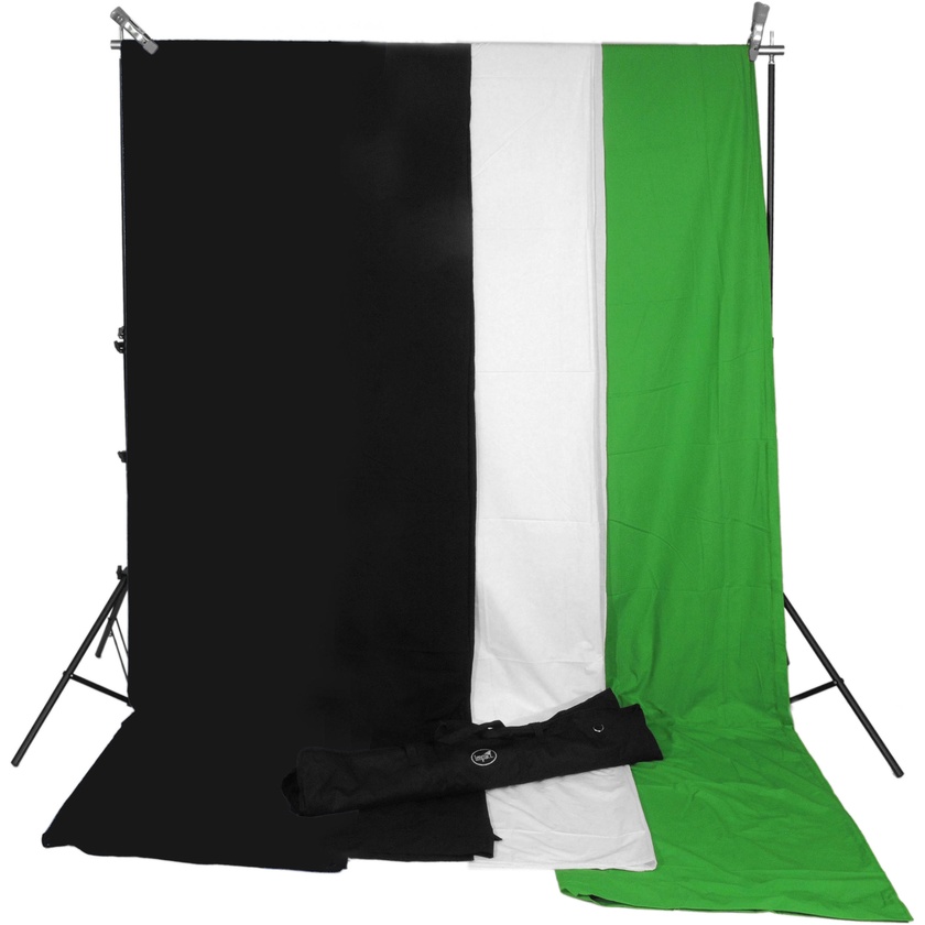 Impact Background System Kit with 3 x 3.5M Black, White, Chroma Green Muslins